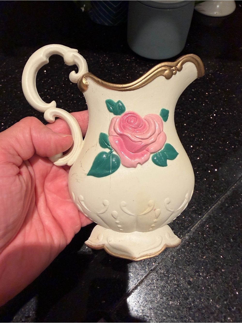 Vintage Homco Pink Rose Pitcher Wall Hanging